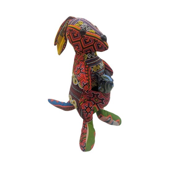 Brocade Handcrafted Multicolor Kangaroo Stuffed Animal With Joey - Picture 8 of 9